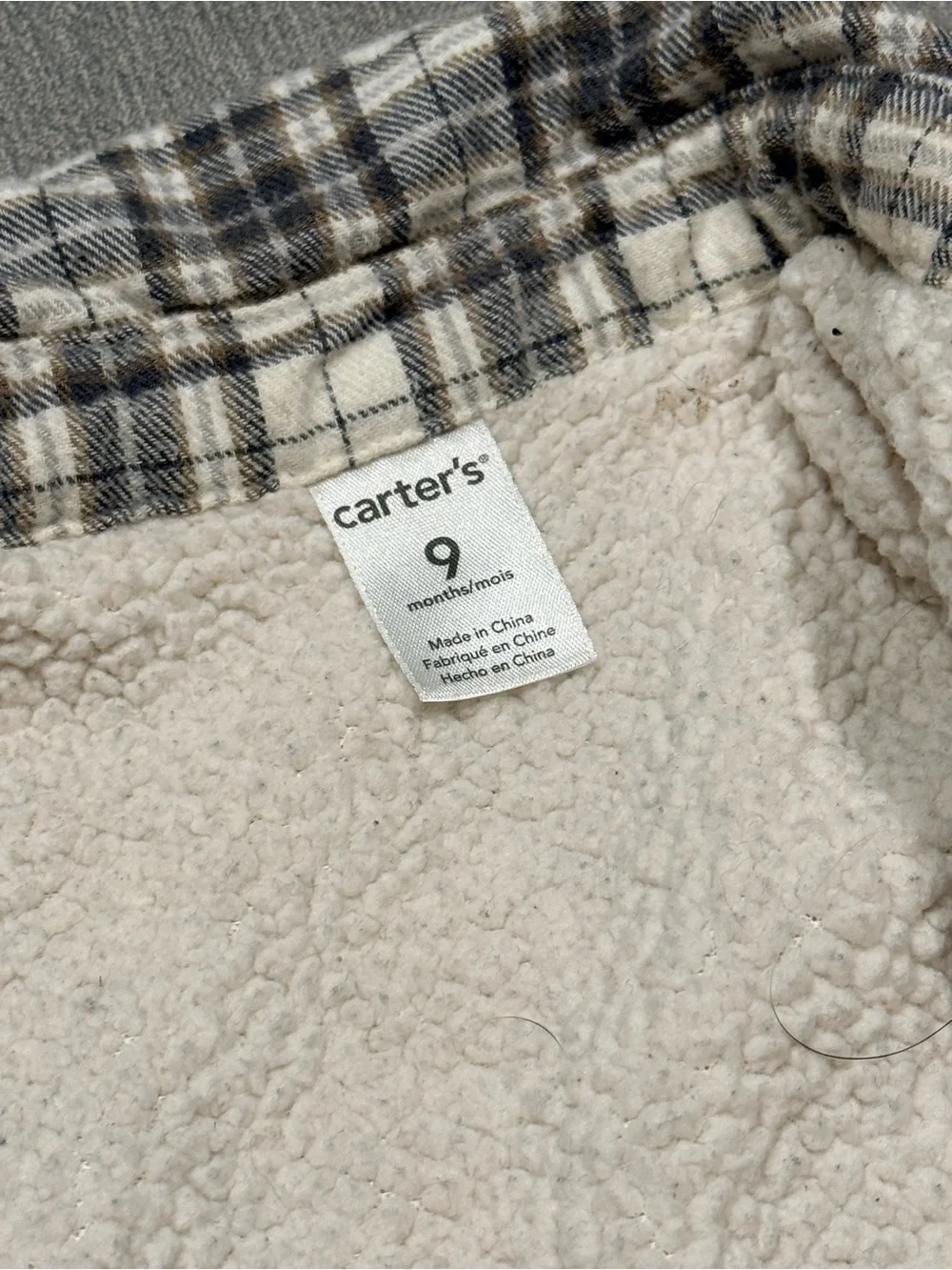 Carter's Gray & White Plaid Sherpa-Lined Button-Down Shirt